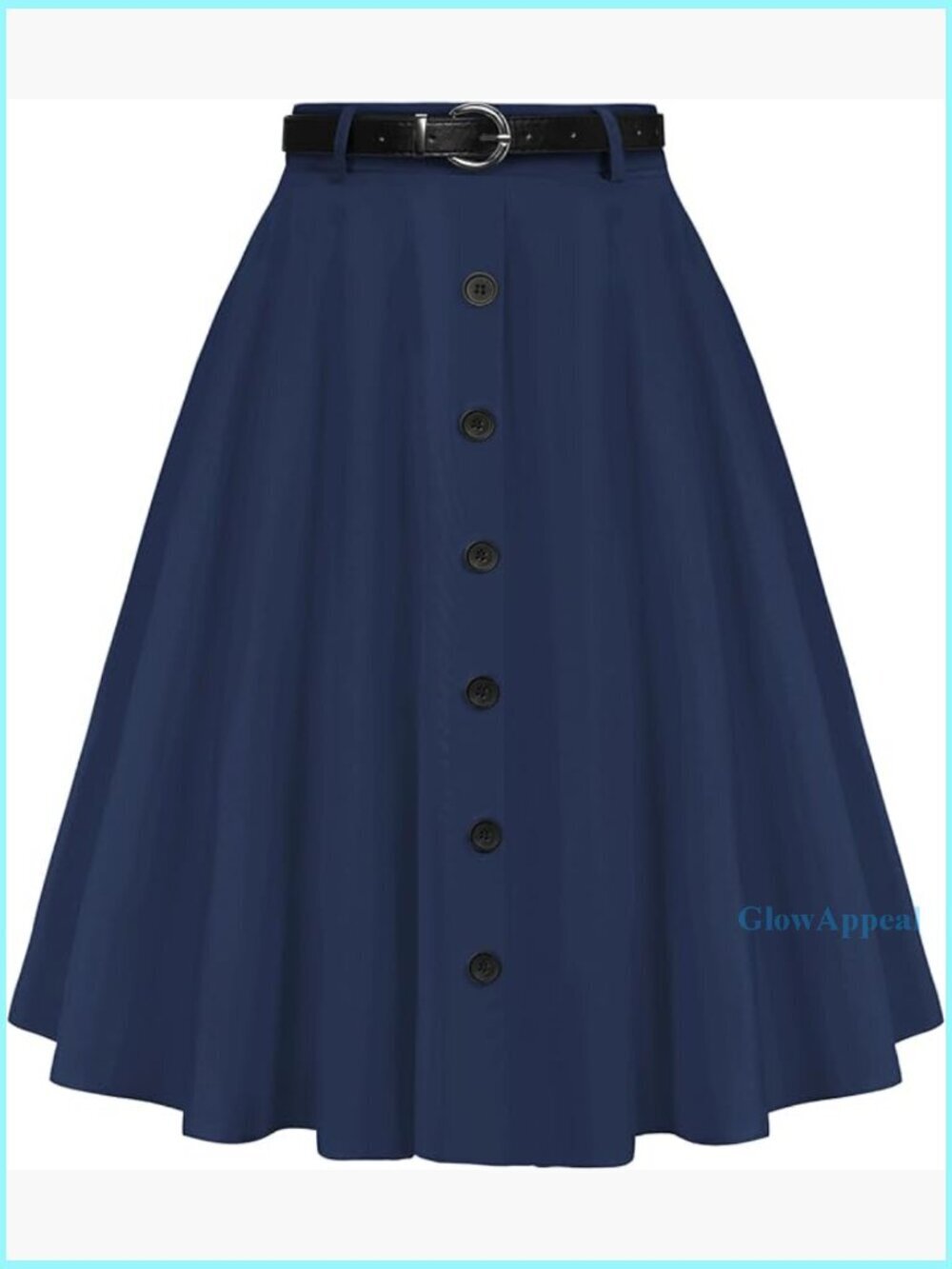 Vintage Stretch High Waist A-Line Flared Midi Skirt with Pockets & Belt